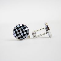 Black Chequer Round Cufflinks