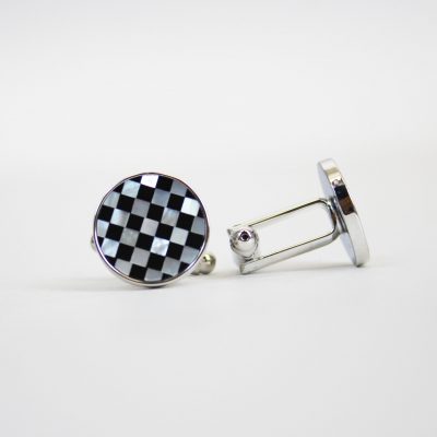 Black Chequer Round Cufflinks