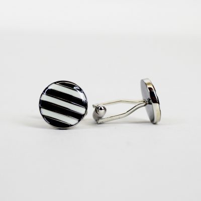 Round B&W Stripe Cufflinks